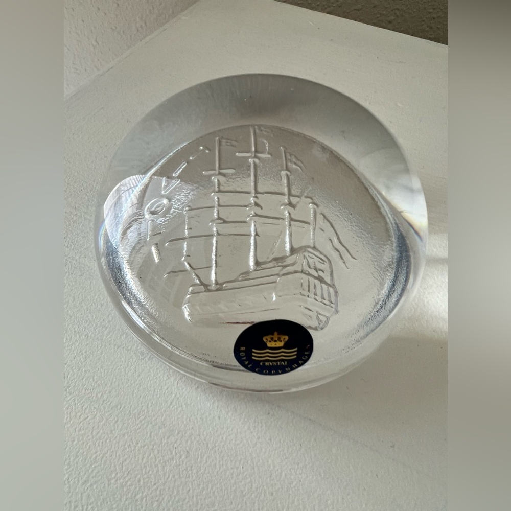 Royal Copenhagen | Ship Nautical | Tivoli Crystal Paperweight | Collectible